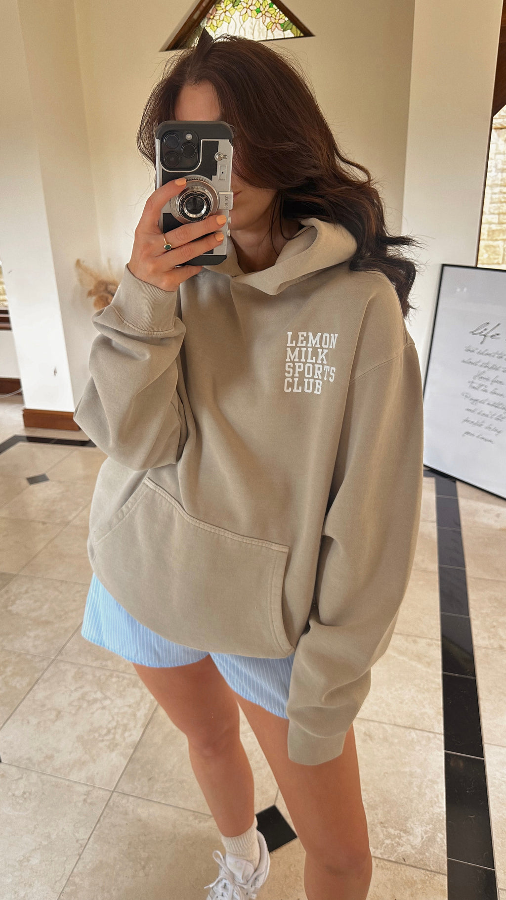 Sports Club Oversized Hoodie in Faded Stone